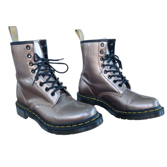Dr. Martens "Docs" Air Waves Shiny Metallic Copper Finish Lace up Combat Boots - Picture 2 of 15